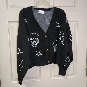 No Boundaries Womens Cardigan Sweater Size XXL 20 Novelty Skeleton Button